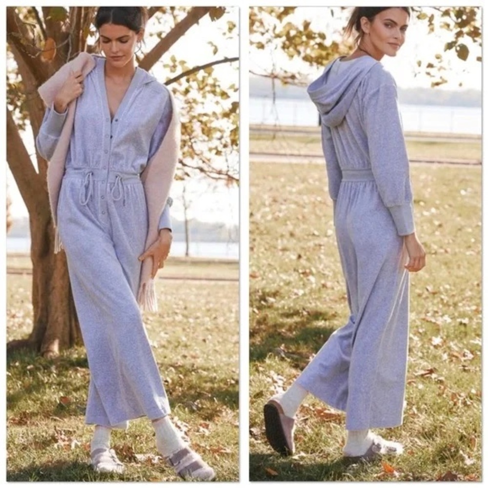 Anthropologie Grey Velour Lounge Jumpsuit